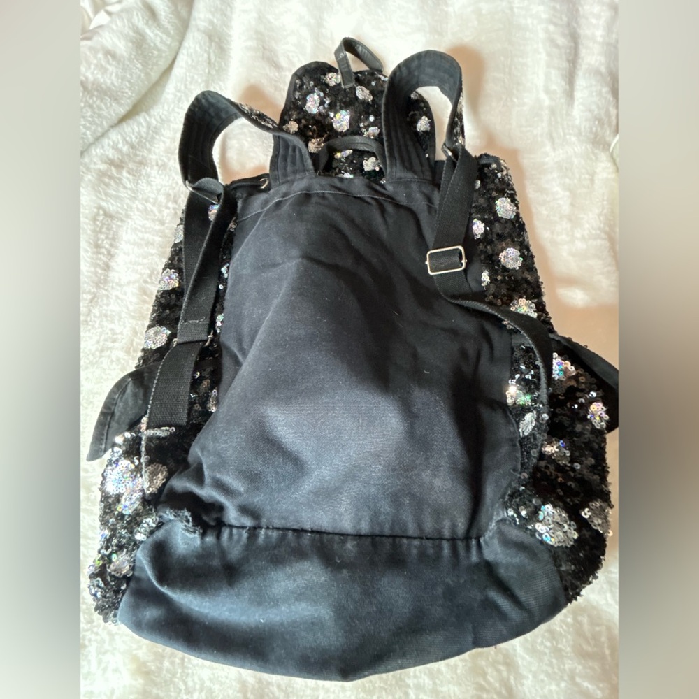 Victoria's Secret PINK BLACK Silver LEOPARD CHEETAH SEQUIN Bling Backpack. - Picture 10 of 16